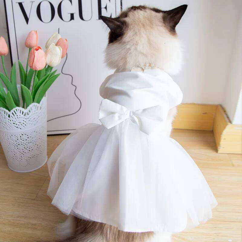 White Girl Dresses for Small Dogs Cats, Bridal Wedding Costume Puppy Princess Dress with Luxury Pearl Flower Bow Dog Clothes H260130