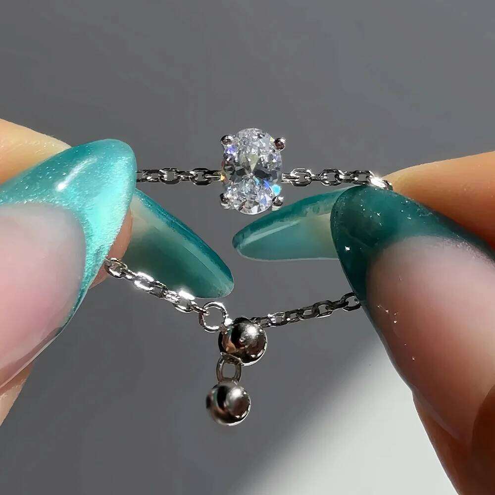 FEOBUR 1CT Certified Moissanite Chain Ring for Women Oval Pear Cut Lab Diamond Adjustable Rings 925 Sterling Silver Fine Jewelry XJ260130