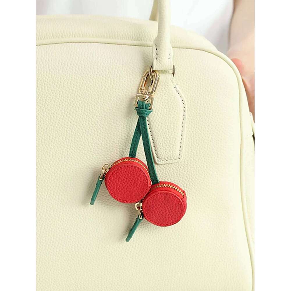 1pcs Stylish unique red cherry fruit pendant coin purse mini cute keychain charm small bag gift for women and girls Z260130