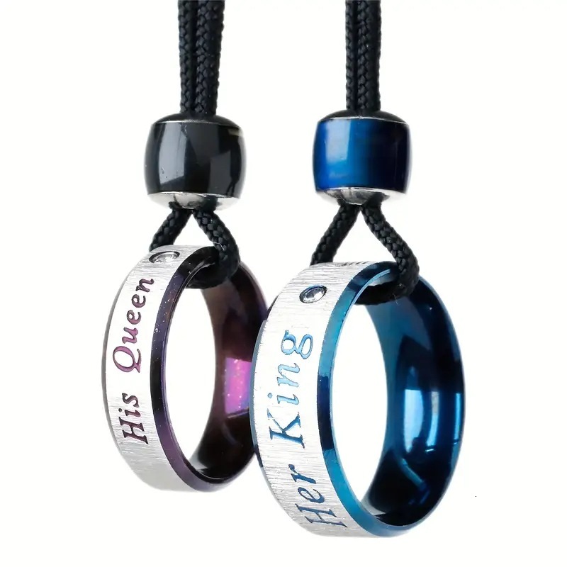 Exclusive Creative New Product Color-Changing Round Bead Blue King Purple Diamond Queen Couple Rings Necklace