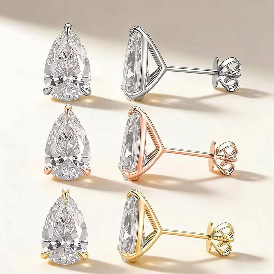 05-3Ct Lab Grown Pear Cut VVS1-VS2 Clarity IGI Certified 3 Prong Unisex Trendy Diamond Earrings 10K/14K/18K Solid Rose Gold