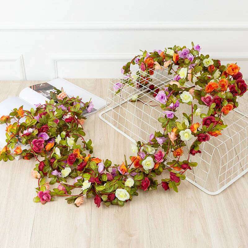 1pc 2.2m 45 head artificial rose vine hanging flowers for wall plants leaves garland romantic wedding home decoration W260130
