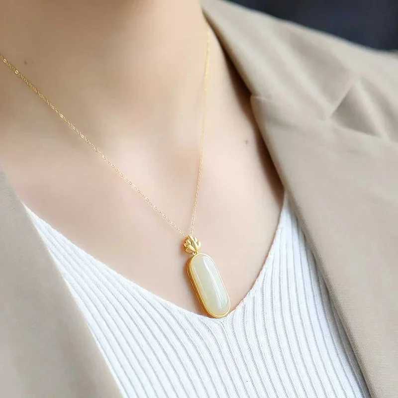 New silver inlaid natural Hotan white Chalcedony long round Necklace Pendant Chinese charm Lady Elegant fresh brand jewelry Y260130