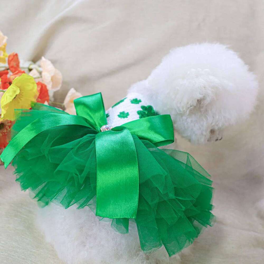 St. Patrick's Gauze - Green Puppy Dog Spring Summer Thin Pet Wedding Dress H260129