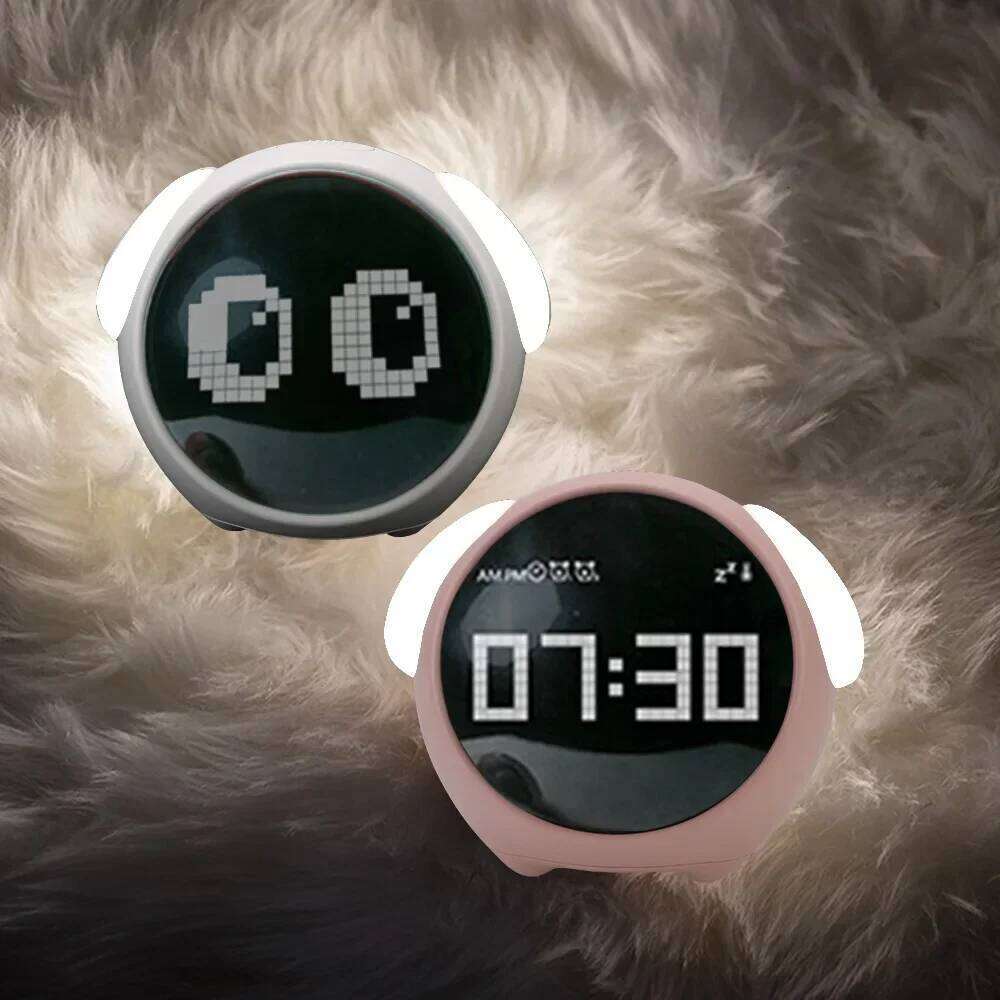 Cute Digital Emoji Alarm 5Voices Snooze Function Date Temperature 12/24 Hours Clock with Voice Activated Night Light W260130