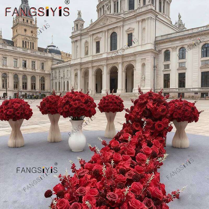 Romantic Red Series Rose Flower Row Decor Table Sofa Runner Wedding Floral Arrangement Accessories Event Party Supplies Display W260130