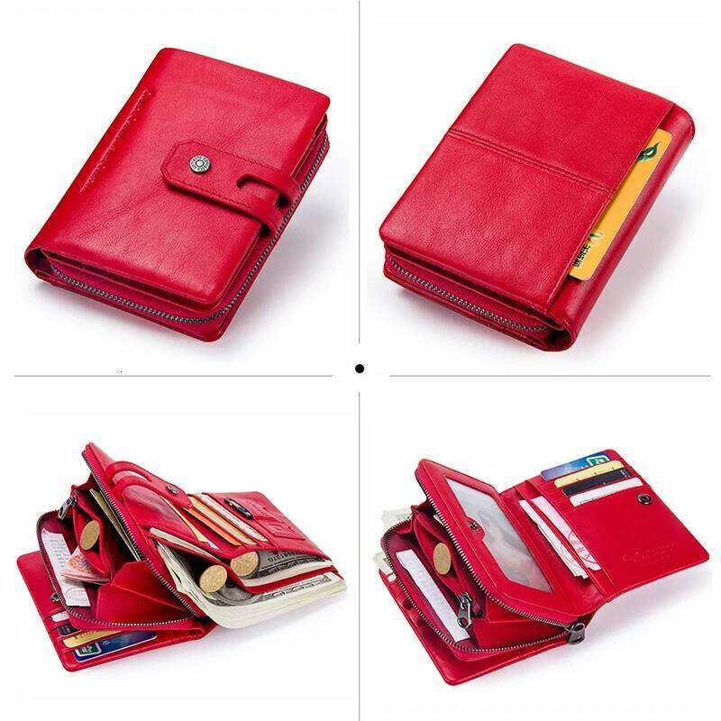 Contact's Wallet Zipper Genuine Leather Short Wallets Quality Coin Women Hasp Button Purse With s Holder Z260130
