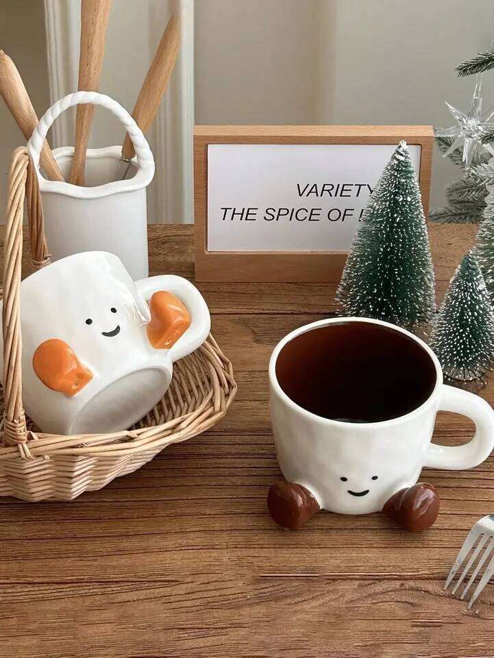 Happy Mug Handle Ceramic Coffee Cup Charming Face With Cute Feet Water Cups Birthday Gifts Office & Home Decor