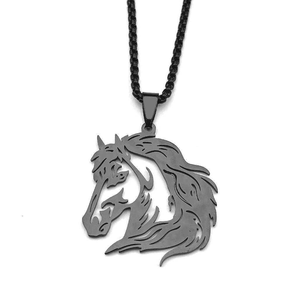 Classic Horse Head Male Chain For Women Men Stainless Steel Silver Color Hiphop Animal Pony West Cowboy Pendant Necklace Jewelry