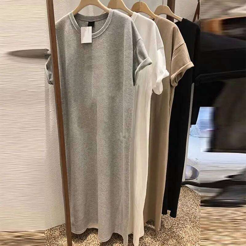 Solid Street Casual O-neck Plus Size T Shirt Summer Short Sleeve Simplicity Lazy Midi Dress Fashion Korean Women Clothing XJ260130