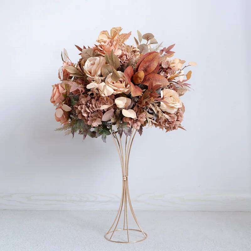 Luxury Brown Artificial Row Wedding Arch Deco Rose Hang Corner Floral Backdrop Decor Floor Flower Event Party Props W260130