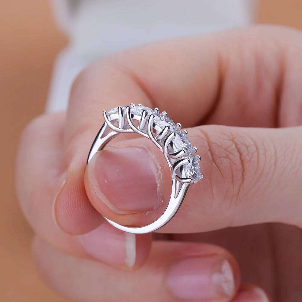 0.5-5CTTW Full Moissanite Ring for Women Pass Diamond Test Five Stone Eternity Wedding Band S925 Sterling Silver Jewelry XJ260130