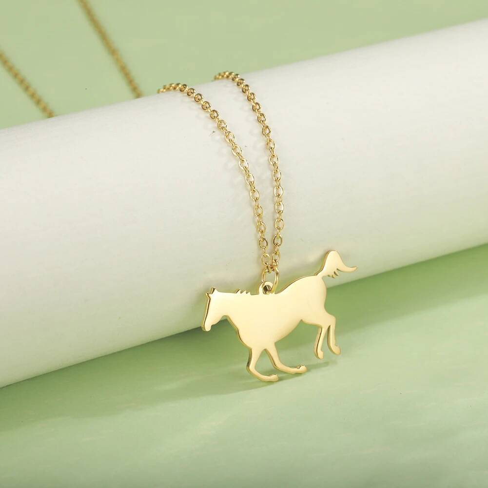 Cazador Stainless Steel Fashion Cute Animal Horse Pendant Necklace For Women Girls Gold Color Chain Necklaces Birthday Gifts