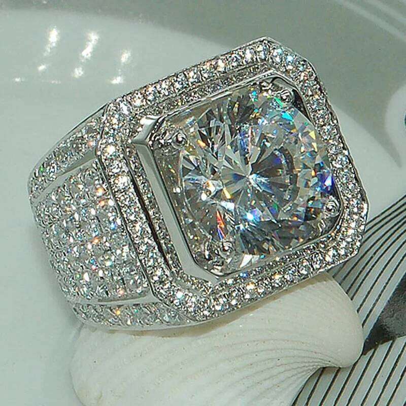 Milangirl Big Hip Hop Rhinestone Men Out Bling Square Ring Pave Setting CZ Wedding Engagement Rings Top Quality XJ260130