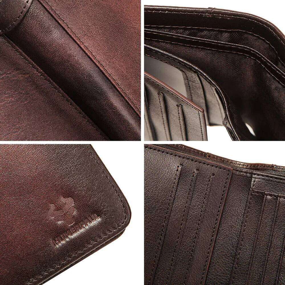 HUMERPAUL Classic Style Wallet for Men Genuine Cowhide Leather RFID Short Trifold Purse with ID Window and Credit Card Holder Z260130