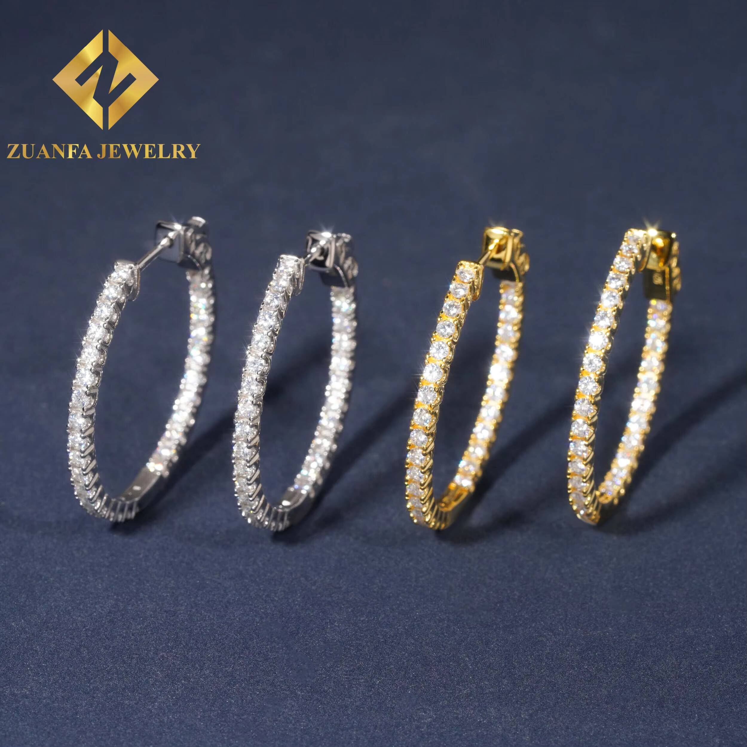 925 Silver Rhodium Plating Big Hoops VVS Moissanite Gold Hoops Hip Hop Earring Jewelry Wholesale China