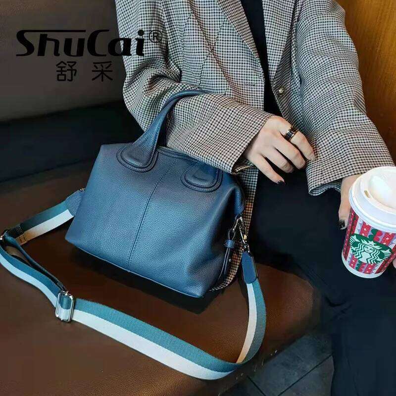 shucai New genuine leather women's fashion all-match handbag soft top layer cowhide messenger bag two shoulder straps