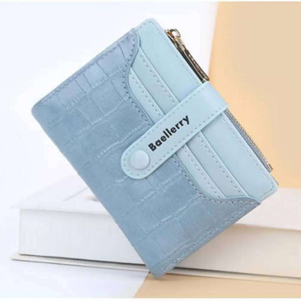 New PU Leather Short Wallet Zipper Button Money Bag Solid Color Stone Grain Card Holders Women Z260130