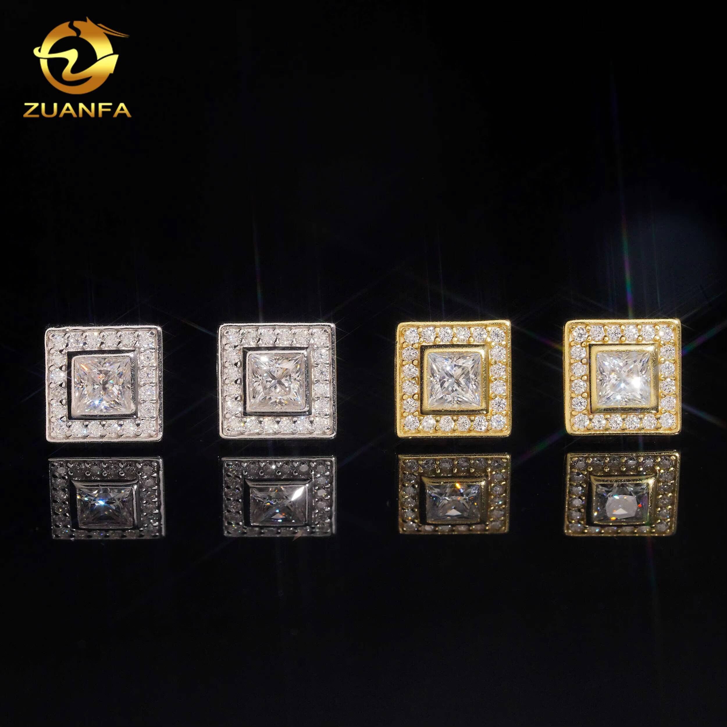 Hip Hop Jewelry Square Iced Out Halo Moissanite Earrings Screw Back Stud Earrings 925 Silver Hip Hop Earrings Ready to Ship