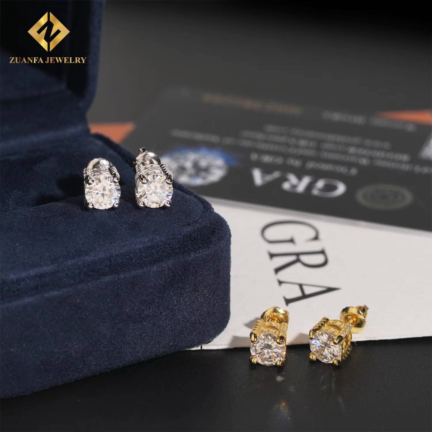 Ready to Ship 925 Silver 65mm VVS Moissanite 4 Prong Hip Hop Jewelry Earrings Iced Out Diamond Screw Back Ear Studs Men Women