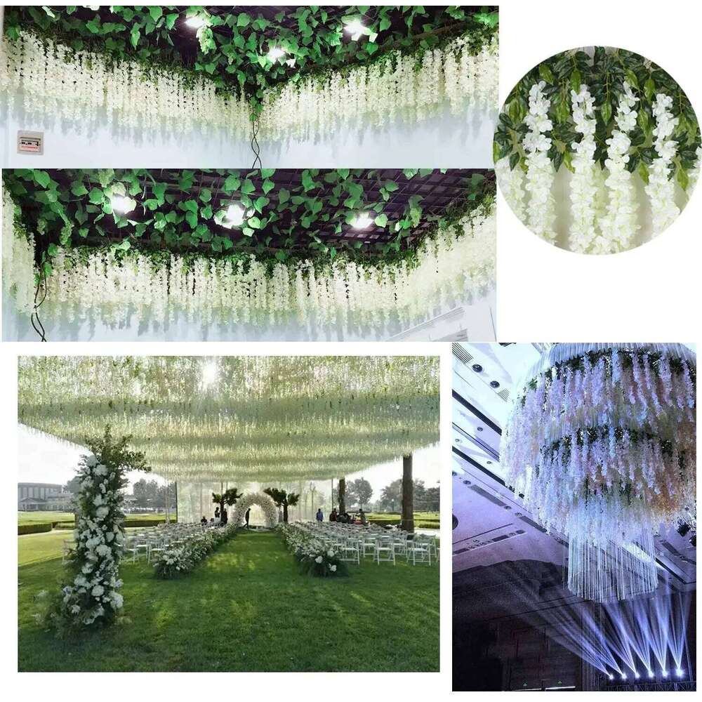 12PCS Artificial Fake Wisteria Vine Ratta Hanging Garland Silk Flowers String Home Party Wedding Decor W260130
