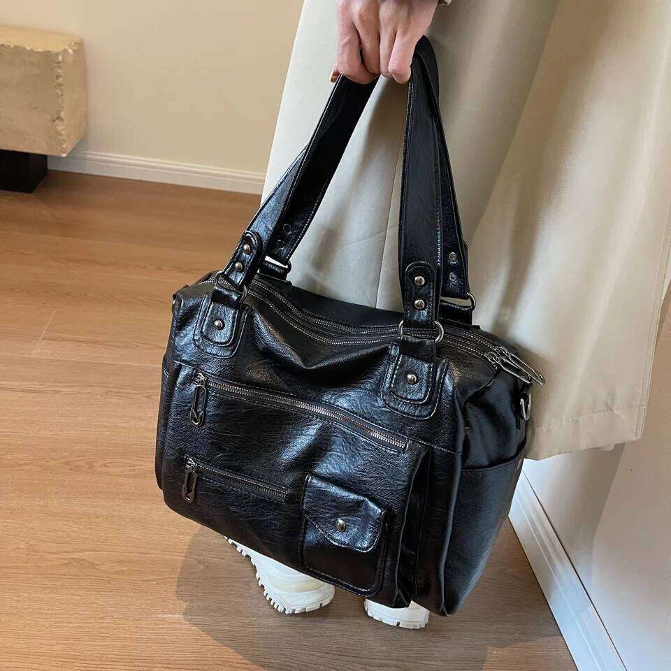 Y2K Hot Girl Single Shoulder Crossbody Bags Vintage Washed Pu Leather Armpit Tote Large Capacity Multi Pocket Commuting Bag Z260130