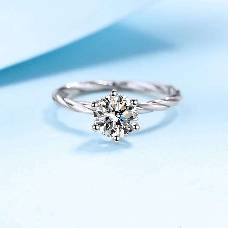 Tezzc 1CT 6.5mm Moissanite Rings for Women Solitaire Engagement Promise Bands Diamond Top-quality S925 Sterling Silver Jewelry XJ260130