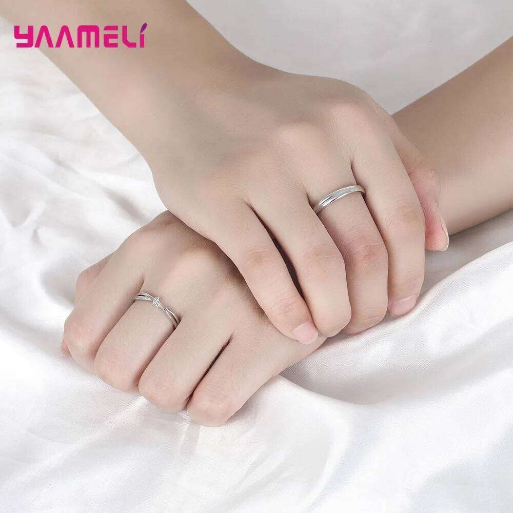 925 Sterling Silver Opening Adjustable Band Promise Couple Ring Set for Women Men Cubic Zircon Inlay Paved Wedding Jewelry XJ260130