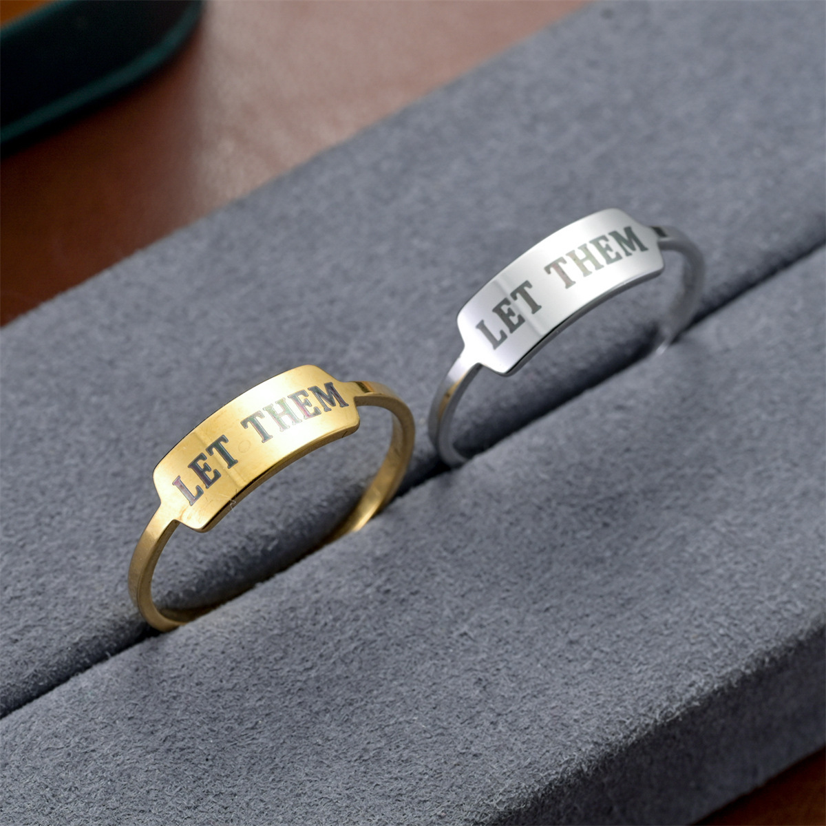 New Korean Style Simple Titanium Steel Cut LET THEM Ring Jewelry Wholesale Exclusive