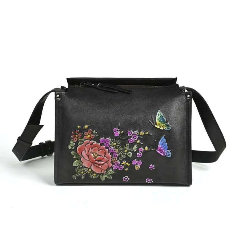 New Women S Shoulder Handmade Embossed Genuine Leather Bag Retro Floral Crossbody Bags KABAHEBINGJUE