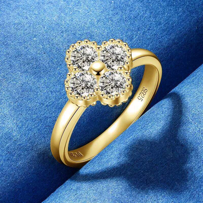 RAPRGOLD GRA Certified Round Cut Moissanite Lucky Clover Engagement Ring for Women 925 Sterling Silver Wedding Fine Jewelry Gift XJ260130