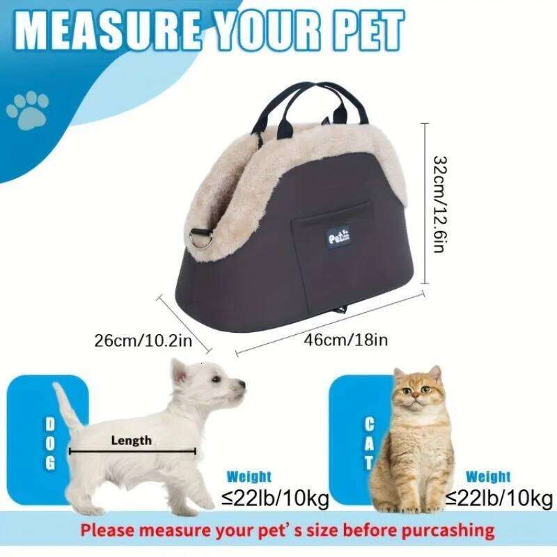 Winter Warm Plush Pet Carrying Small 10kg Load-bearing Travel Portable Cat Dog Car Passenger Seat Safety Bag 26H0130