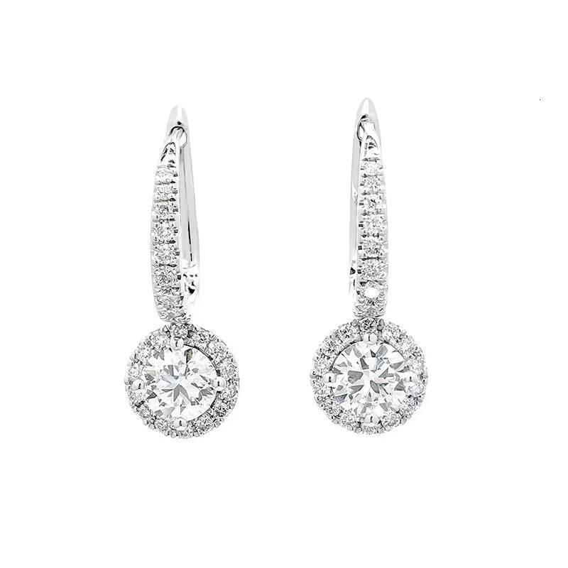 Fine Womens Round Brilliant Cut Lab Grown Diamond Dangle Earrings 18K Solid Gold 3g Wholesale
