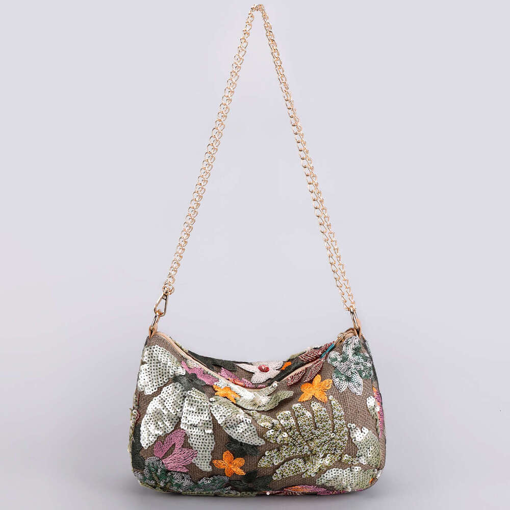 New Sequin Embroidery Floral Chain Shoulder Elegant Spring Summer Fashion Trendy Women's Crossbody Bag handbag