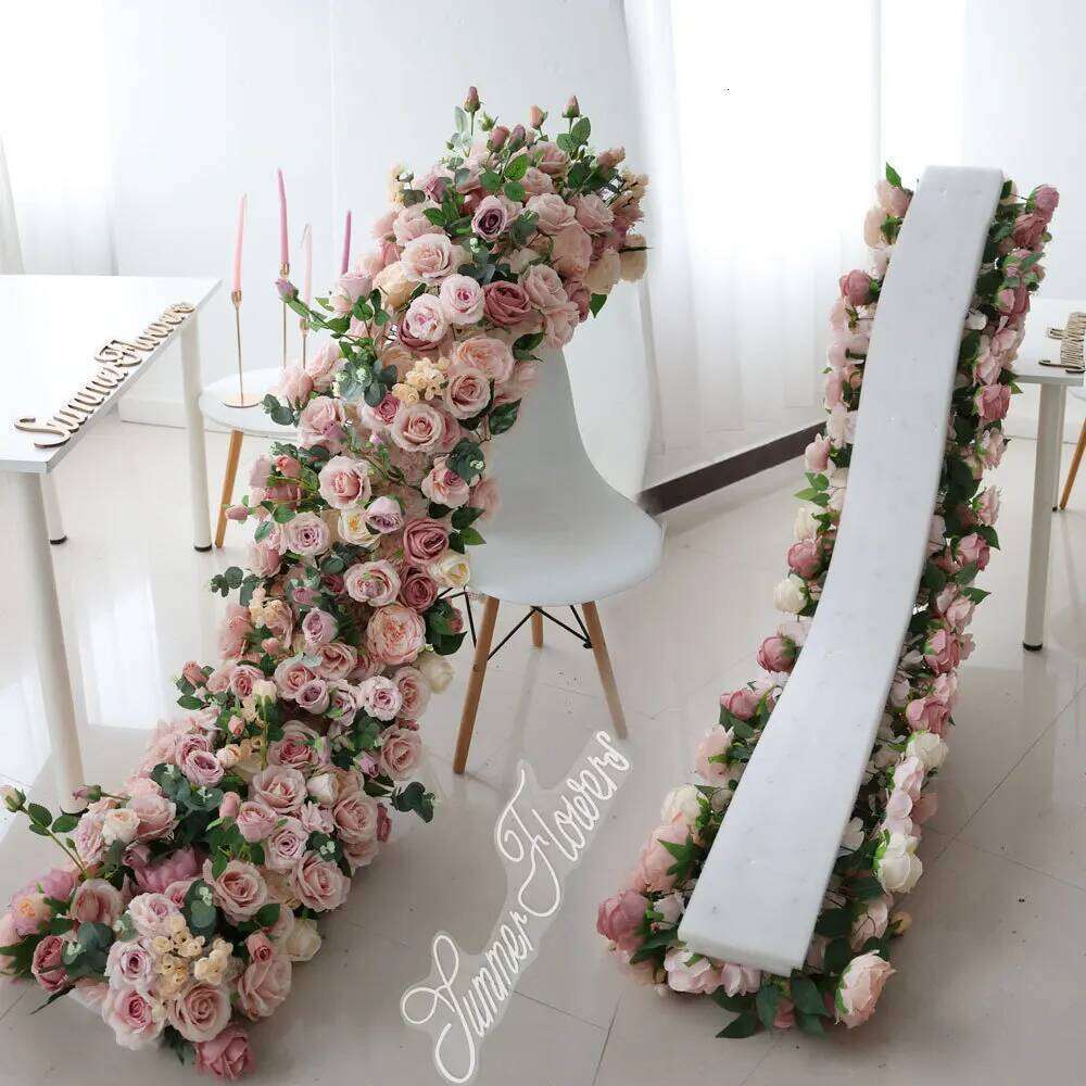 Artificial 2m/1m/50cm Row Table Centerpiece Wedding Rose Peony Mix Flower Backdrop Wall Arches Decor Party Stage Floral Y260130