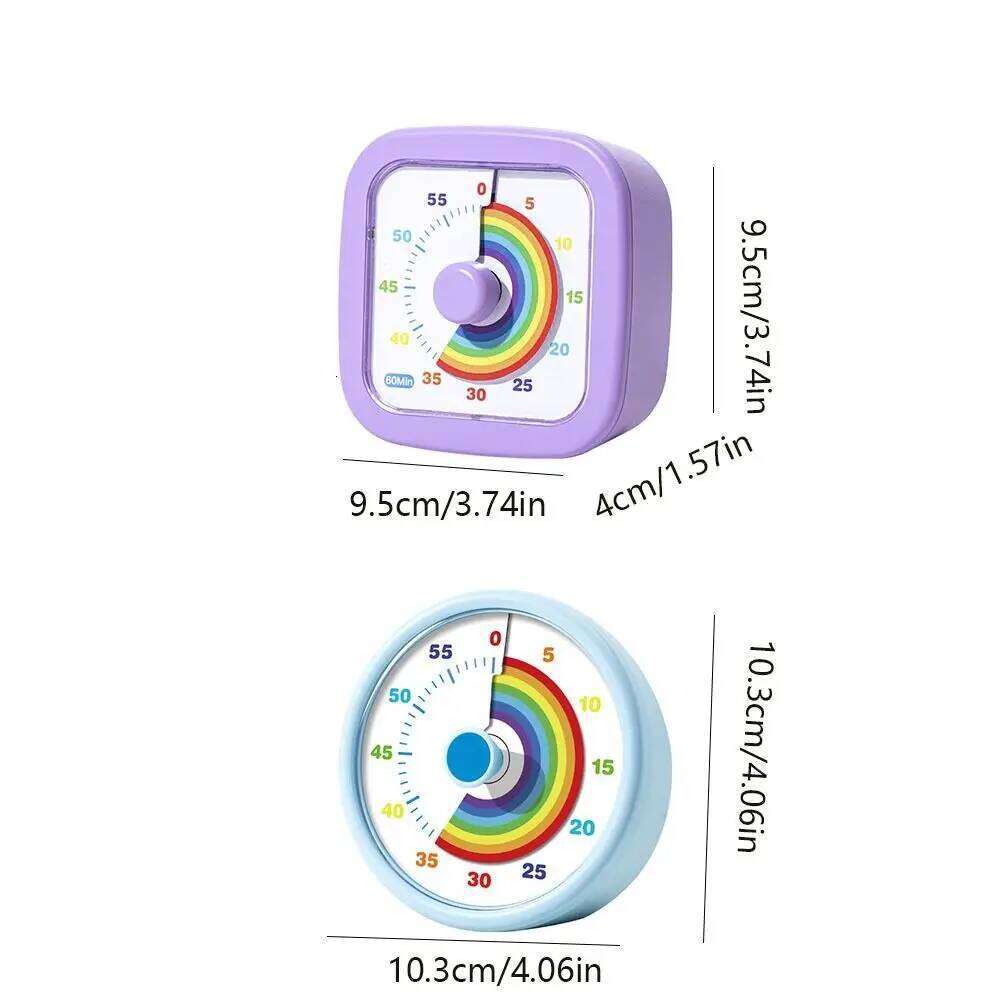 60 Minutes Visual Round/Square Ultra Silent Countdown Alarm Clock Self-discipline Visualization Kitchen Timer Indoor W260130