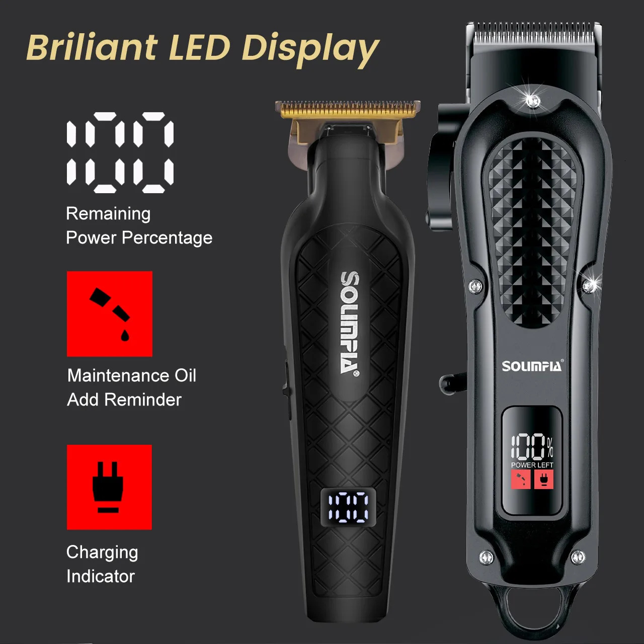 Solimpia Hair Clippers Set Machine Oil Head Carving Digital Display Haircut Scissors Electric Pusher Three-Piece Set 260129