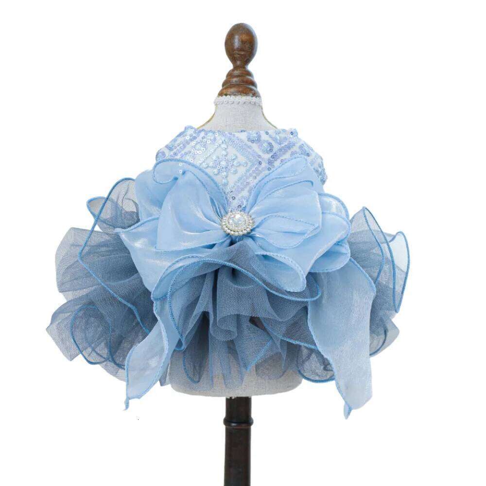 Fluffy Pet Princess Cute Blue Cat Dog Wedding Dress Breathable Big Bow Puppy Fairy Skirt for Small and Medium Sized Dogs H260130