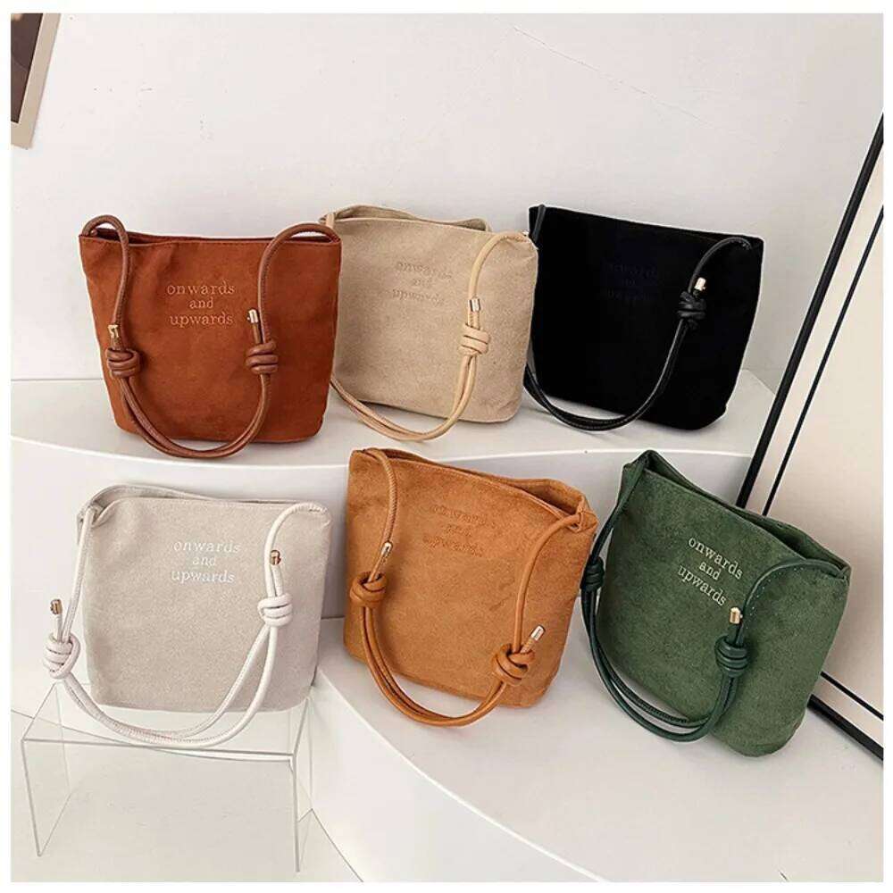 Large Capacity Women's Suede Handbag with Letter Pattern Magnetic Buckle Velvet PU Underarm Bag Retro Korean Luxury Style Z260130