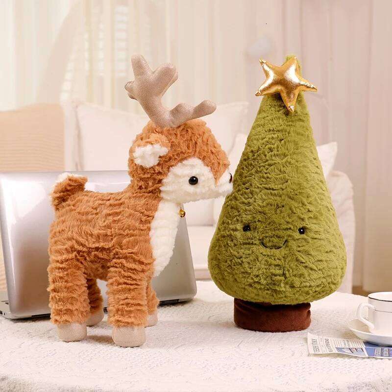New Kawaii Christmas Tree & Elk Plush Dolls Stuffed Soft Plant Toys Sika Deer For Kids Family Xmas Decoration Gift Y260128