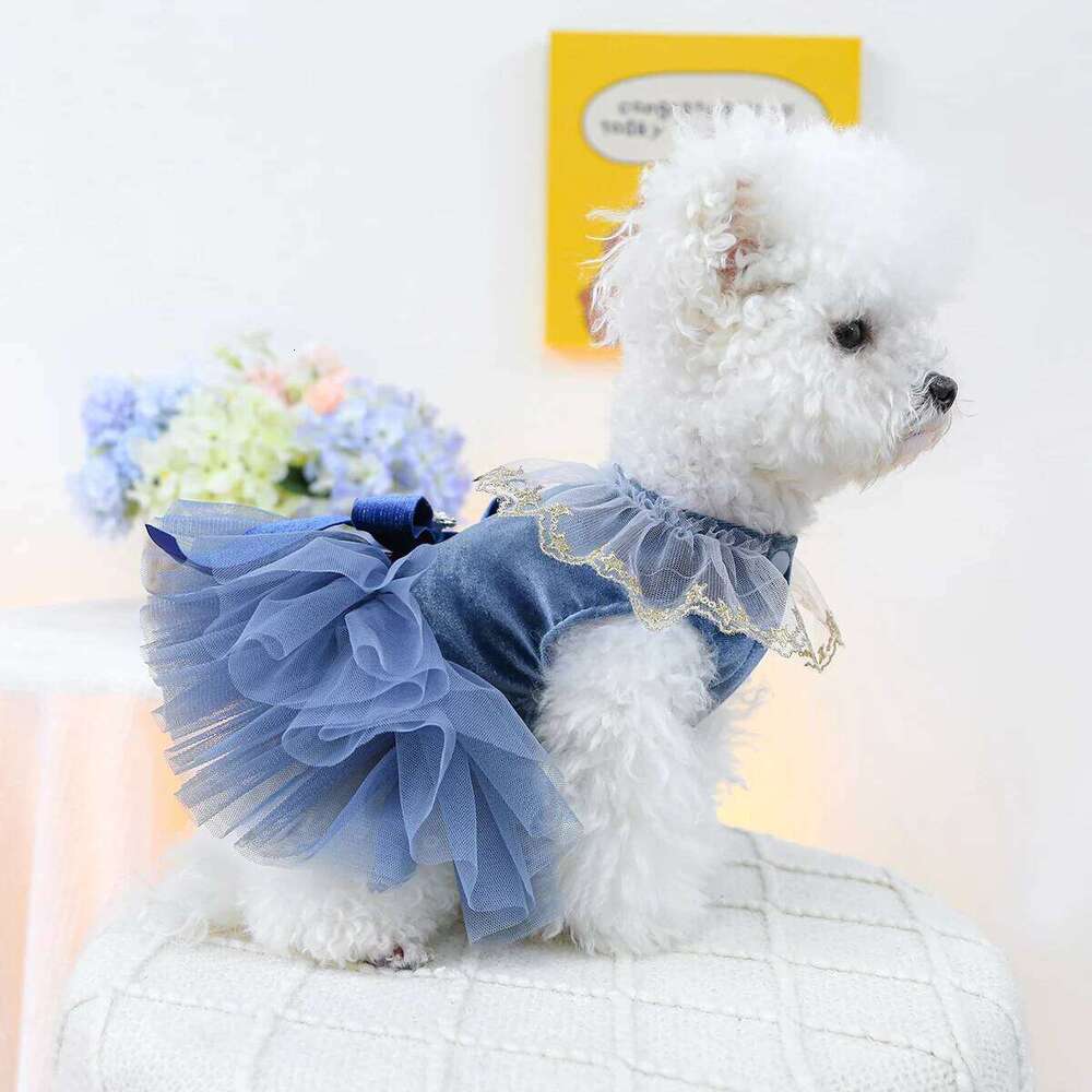 1PC Pet Clothing Spring Autumn Blue Bow Royal Dress Suitable for Small and Medium sized Dogs H260130