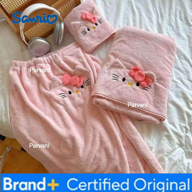 Sanrio Cartoon Hello kitty anime dry hair hat cute skirt bath coral fluff towel water absorption artifact household kawaii H260130