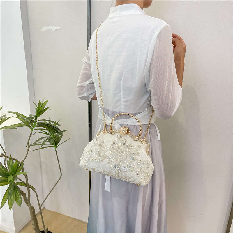 Fashion Handbag Cheongsam Banquet Clutch Embroidered Bead Shoulder Pearl Chain Bag SHANGFANNI