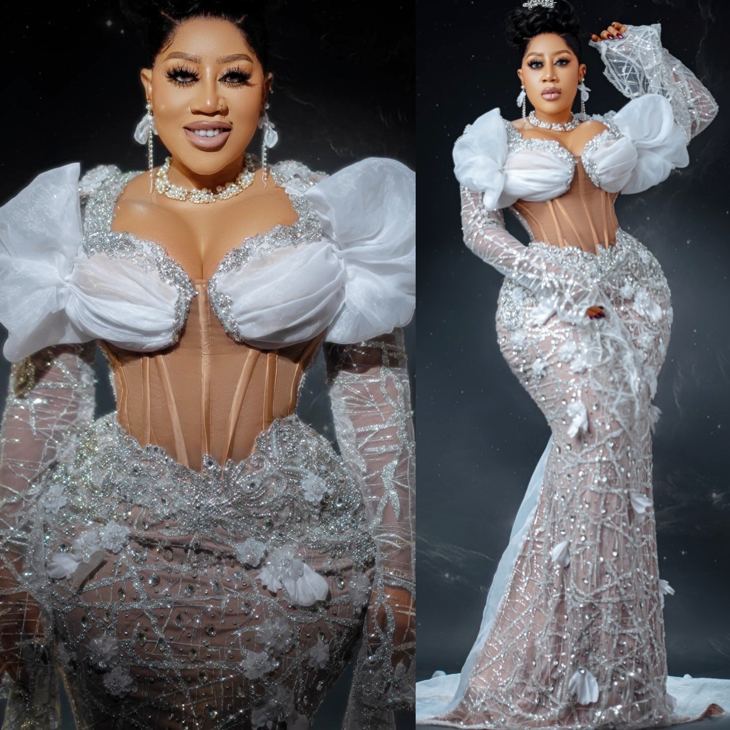 Aso Ebi Ivory Mermaid Prom Dresses 2026 Illusion Crystals Flowers Evening Formal Party Second Birthday Engagement Gowns Plus Size Dress For Special Oc