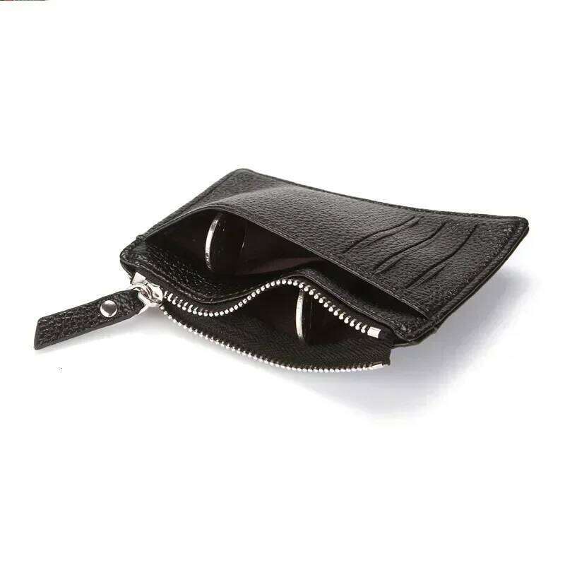 Mini Zipper Card Bag ID Bank Wallet Credit Organizer Portable Small Slim Ultra-thin Short Purse for Men Black Z260130