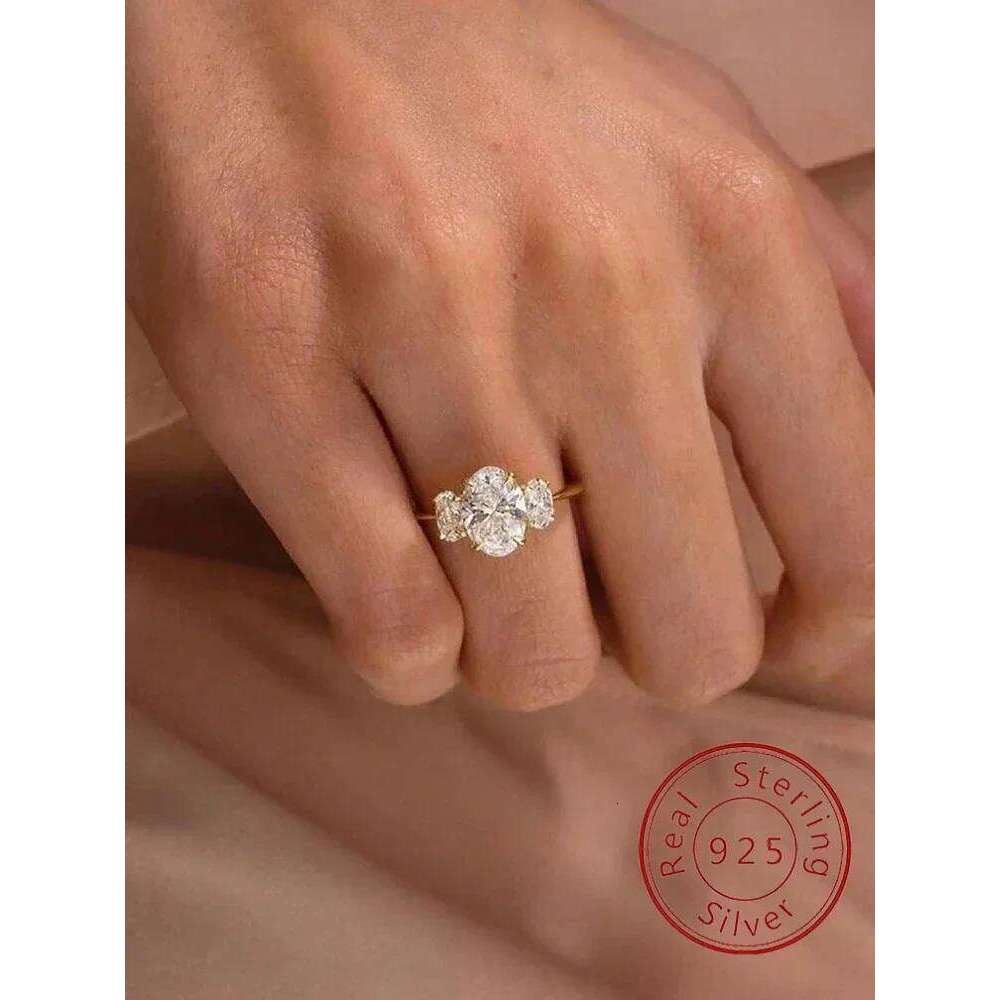 925 Sterling Silver Classic Sparkling Triple Oval Zircon Ring For Women Daily Outfits Luxury High Quality Fine Jewelry XJ260130