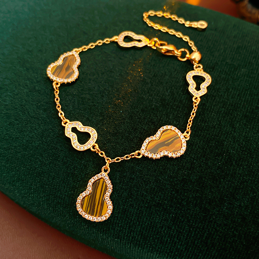 18K Real Gold Plated Zircon Gourd Heart Adjustable Vintage Exquisite Bracelet Light Luxury High-end Feel Jewelry