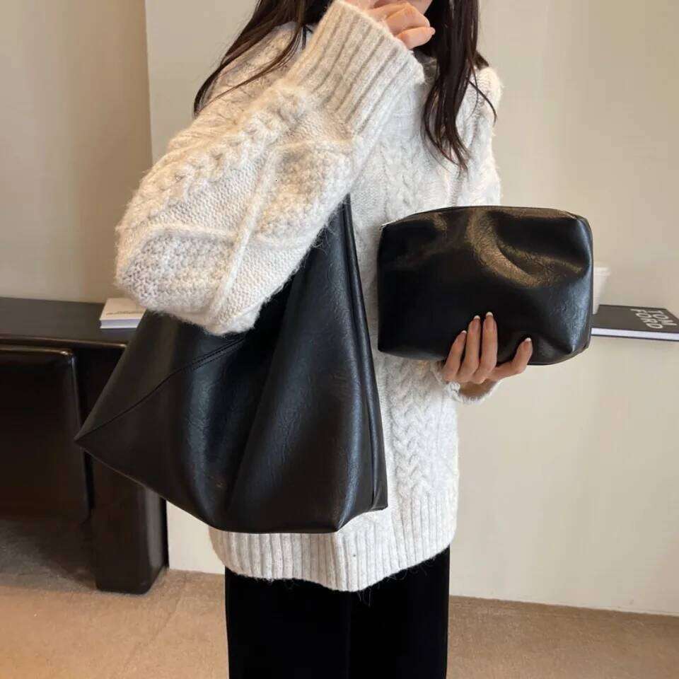 Winter Style Retro 2 in 1 Shoulder Bags for Women Soft PU Leather Large Capacity Underarm Hobo Shopper Tote Handbag New Z260130
