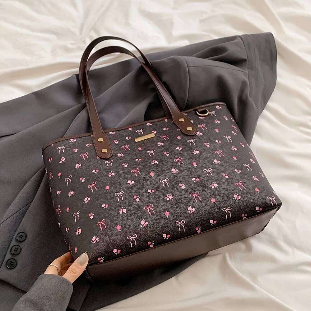 Cute and sweet cherry print tote bag niche fashion temperament elegant large capacity versatile shoulder bag, Z260130
