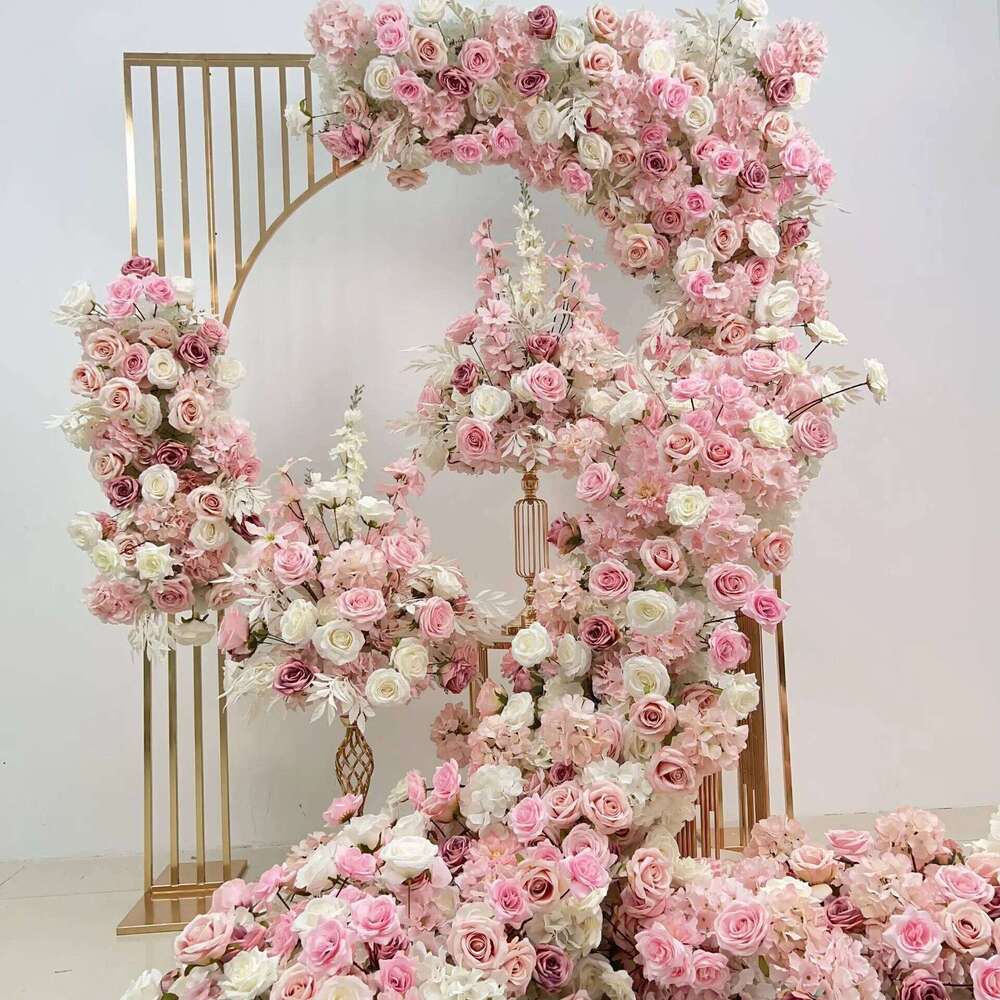 5D luxurious pink Rose hydrangea Floral Arrangement Wedding Backdrop Arch KT Board Deco Floor Flower Row Runner Event Party Prop W260130